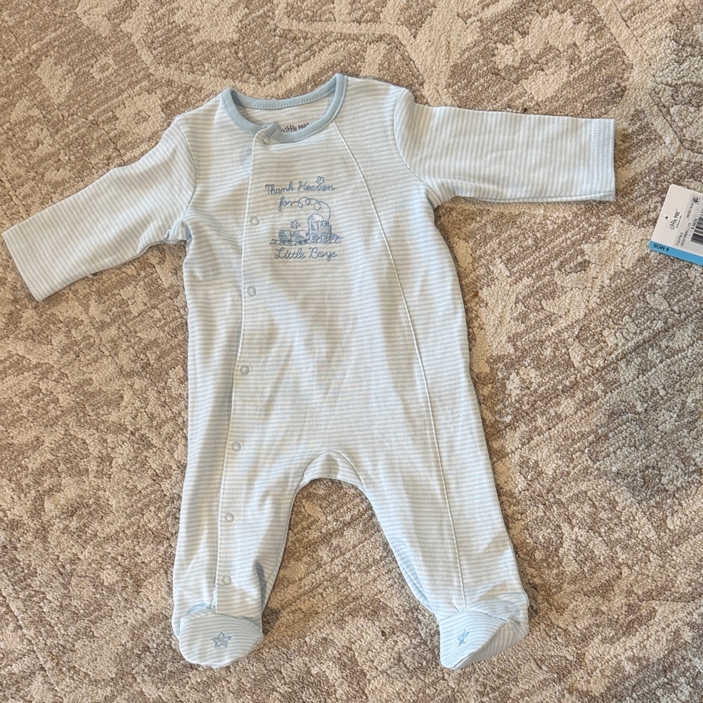 Little Me Light Blue Striped Footie